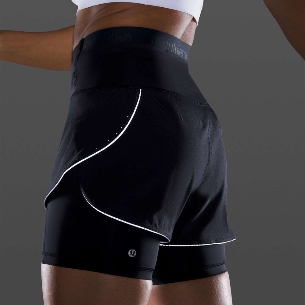 lululemon athletica Black Layered Running Shorts with Reflective Trim